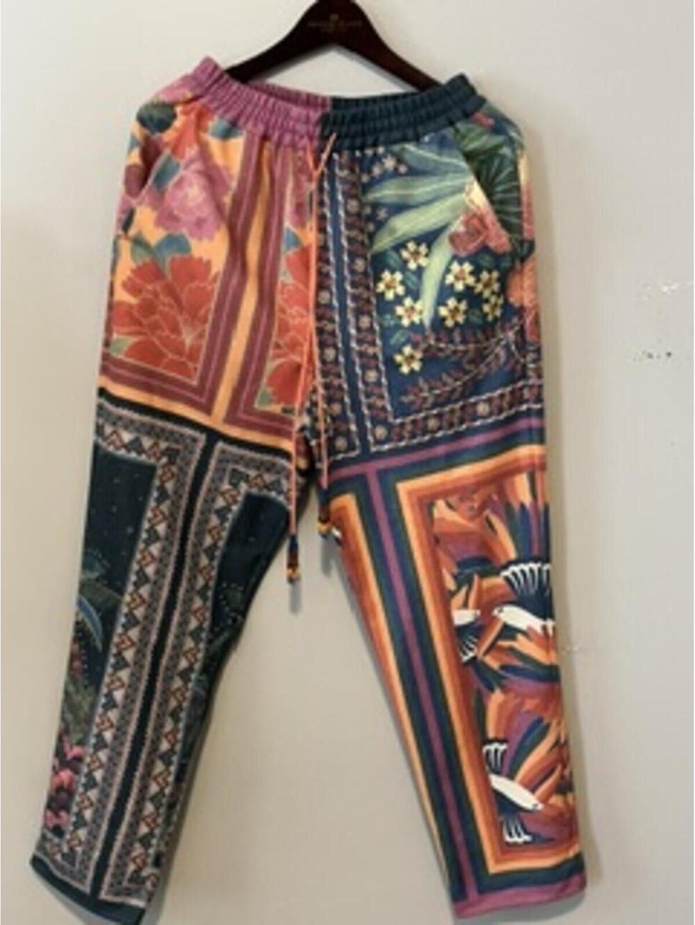 H&Four Wing Farm Rio Vibe Style Patchwork Tropical Pants Wide Leg  S/M